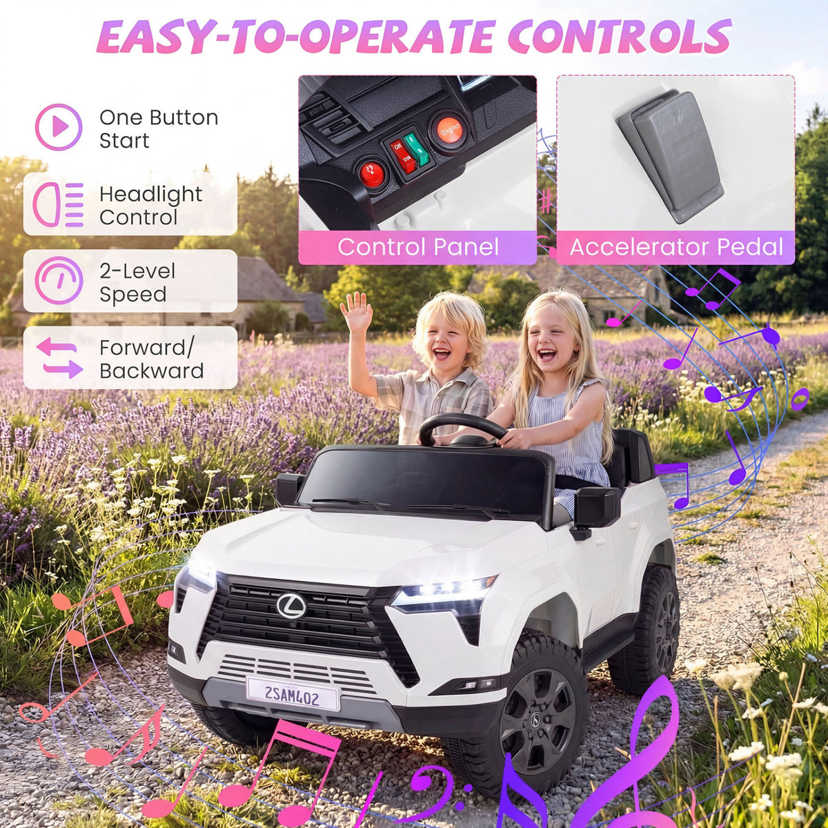 Ride on Car 24V 4WD Licensed LEXUS GX550 Electric Vehicle with Remote for Boys Girls Aged 3+-White