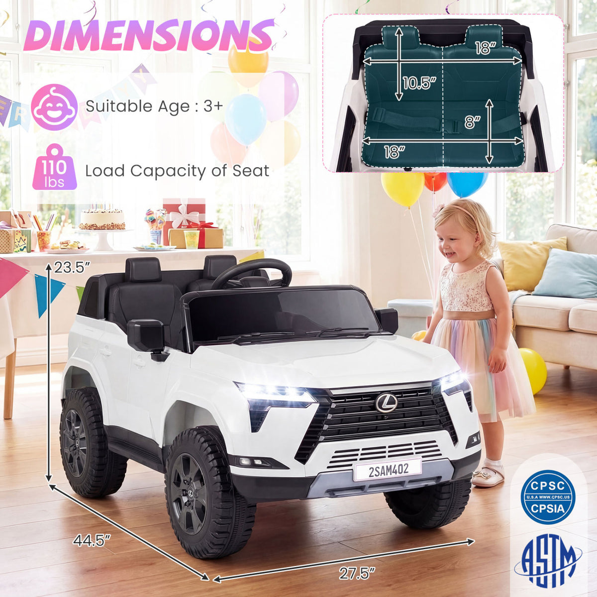 Ride on Car 24V 4WD Licensed LEXUS GX550 Electric Vehicle with Remote for Boys Girls Aged 3+-White