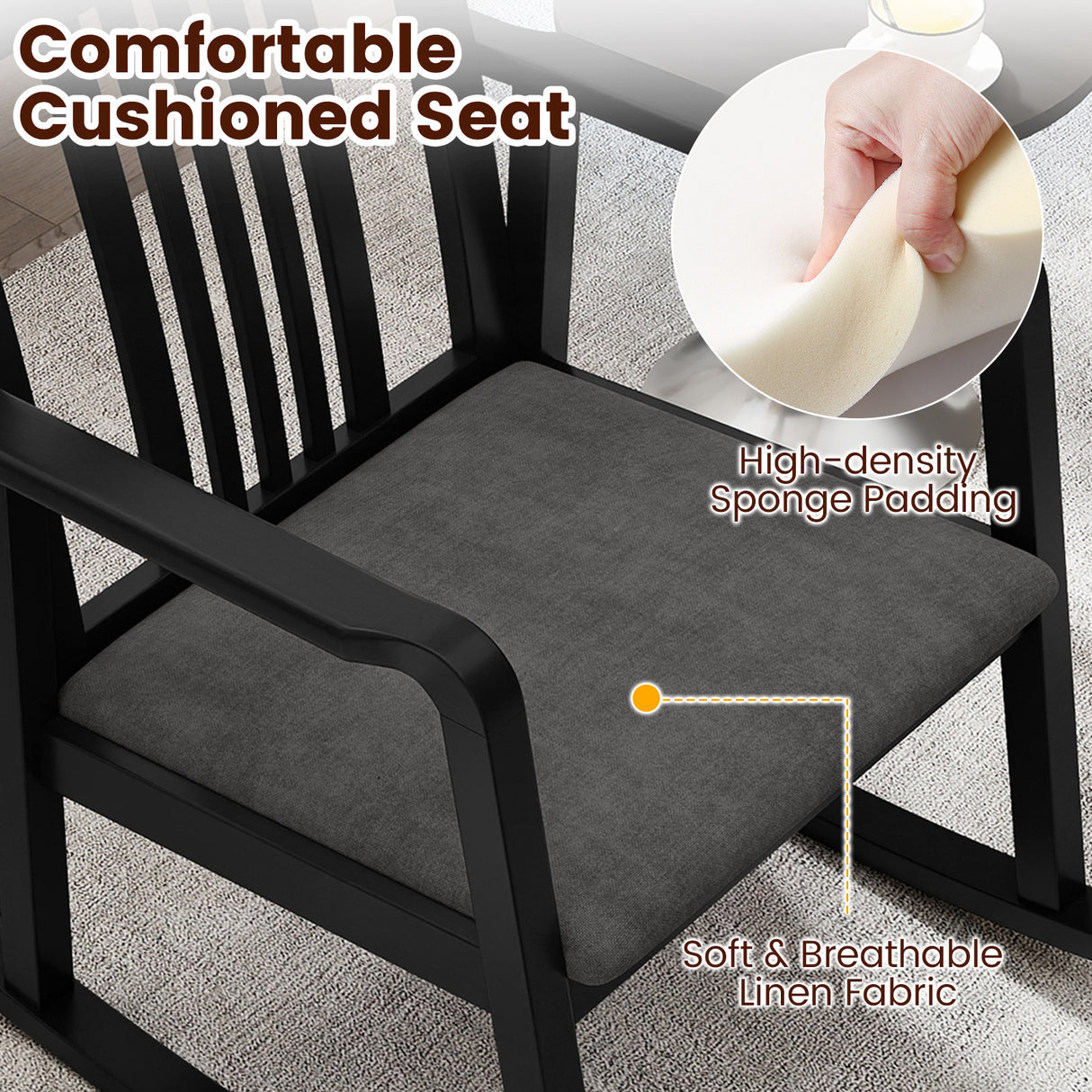Rocking Chair with Slatted Back and Curved Armrests-Black
