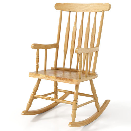 Rocking Chair with Solid Wooden Frame for Garden and Patio-Natural