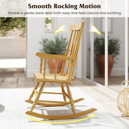 Rocking Chair with Solid Wooden Frame for Garden and Patio-Natural