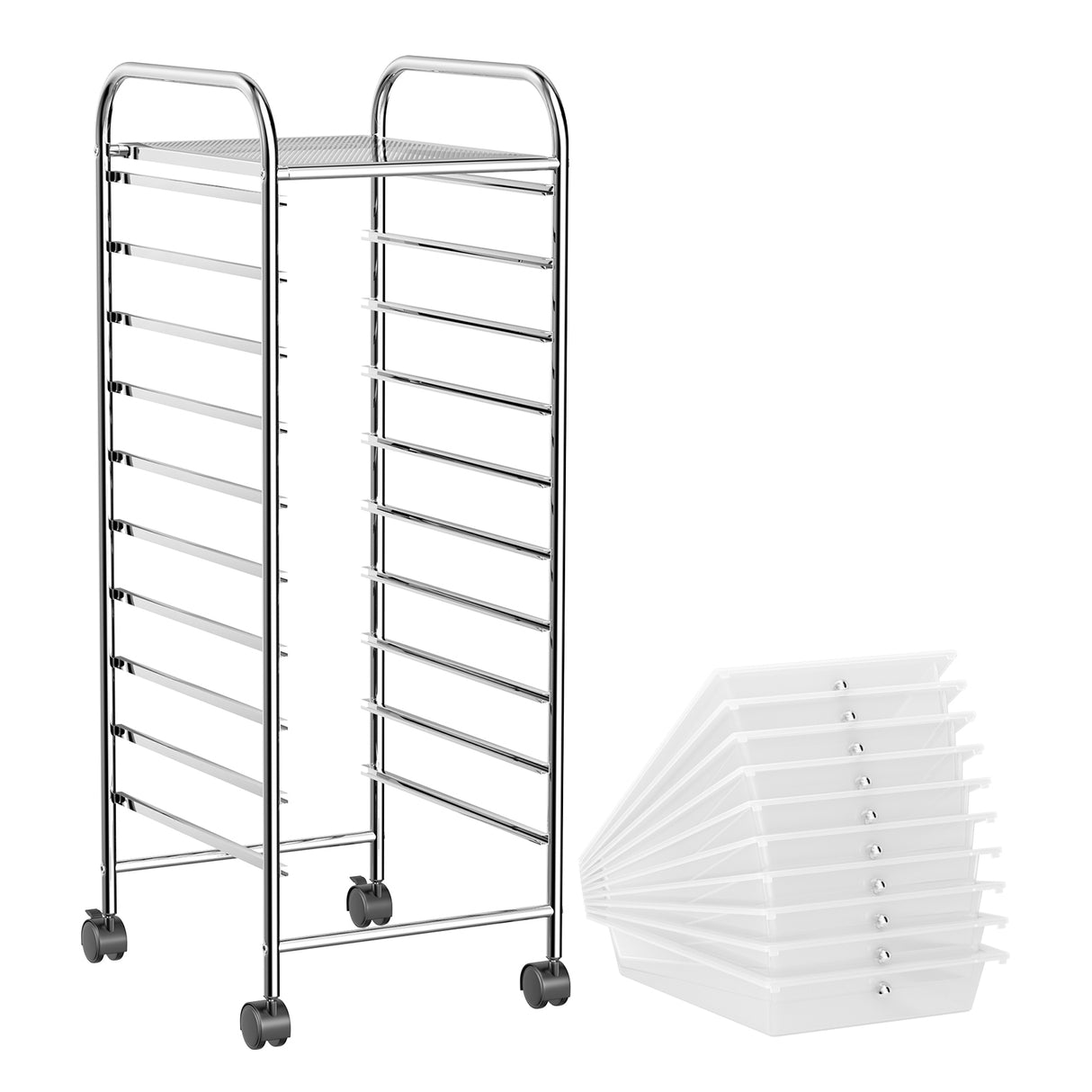 10 Drawer Rolling Storage Cart Organizer with 4 Universal Casters-Clear