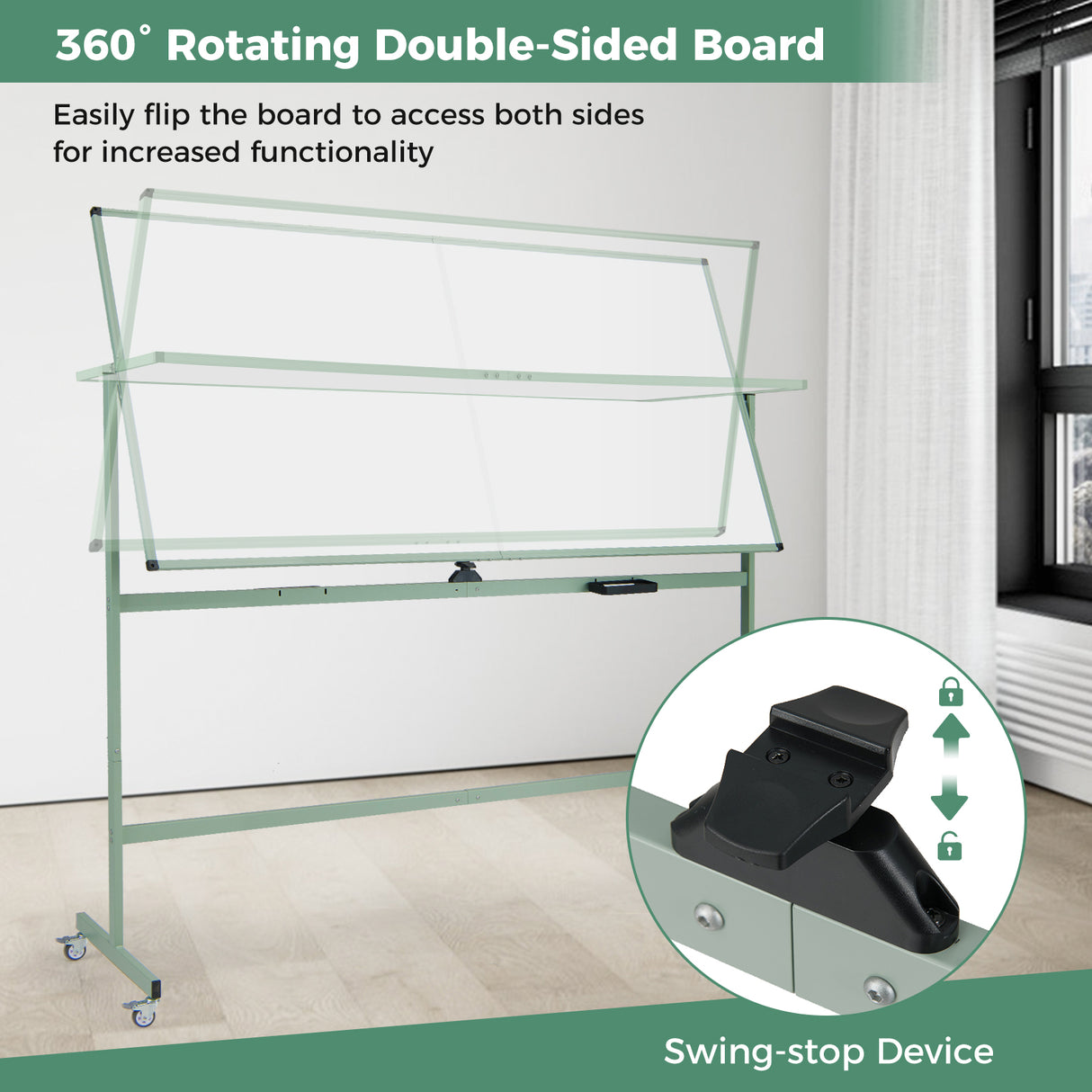 Rolling Double-Sided Magnetic Whiteboard on Wheels with Stand and Aluminum Alloy Frame-Green