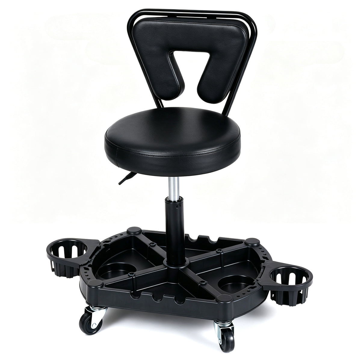 Rolling Garage Mechanic Stool with Tool Tray Storage and Padded Seat 330 LBS-Black