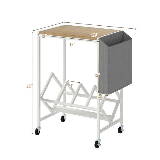 Rolling Record Player Stand 2-Tier with Vinyl Storage and Magazine Holder Bag-Natural