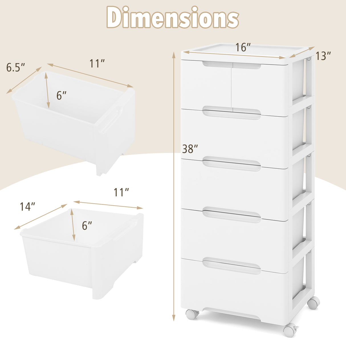 Rolling Storage Cabinet with Universal Wheels and 5/6/7 Drawers-6-Drawer