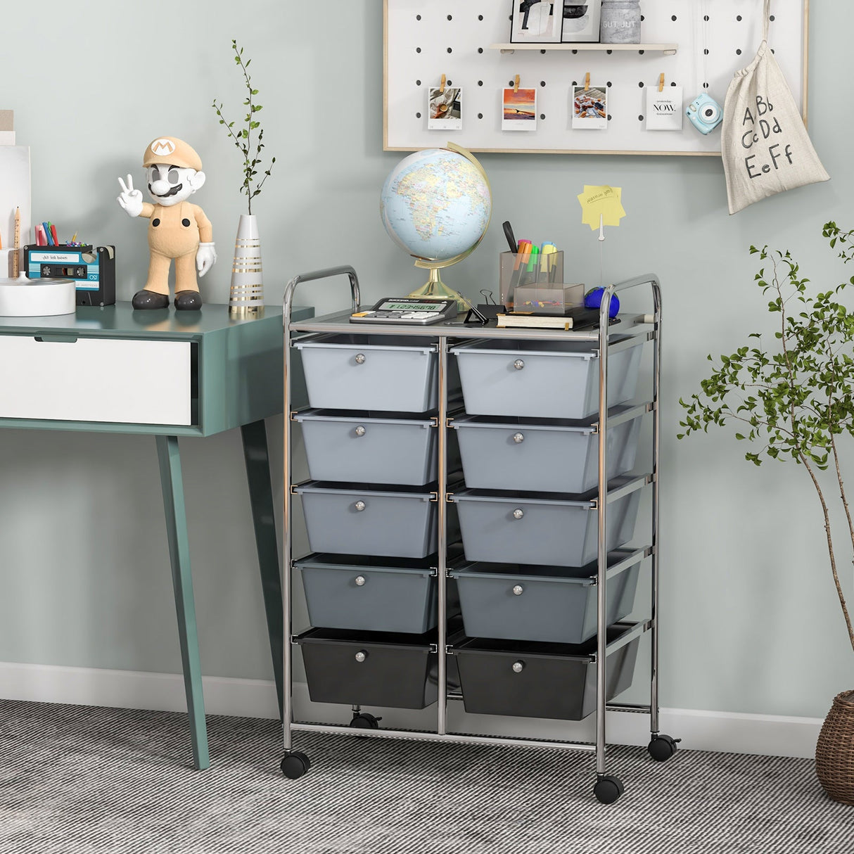 10-Drawer Rolling Storage Cart-Gray by DirectDeals