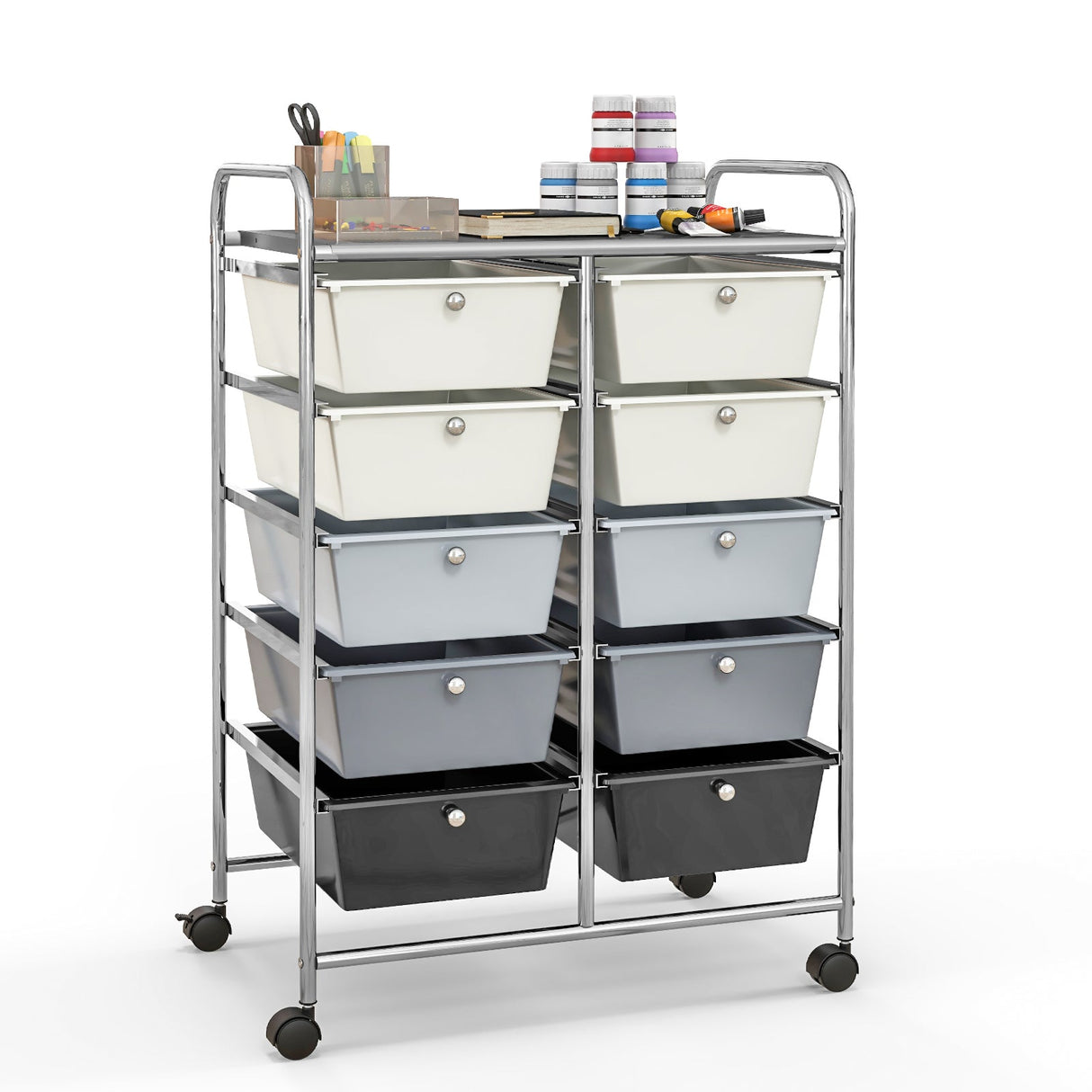 10-Drawer Rolling Storage Cart-Beige & Gray by DirectDeals