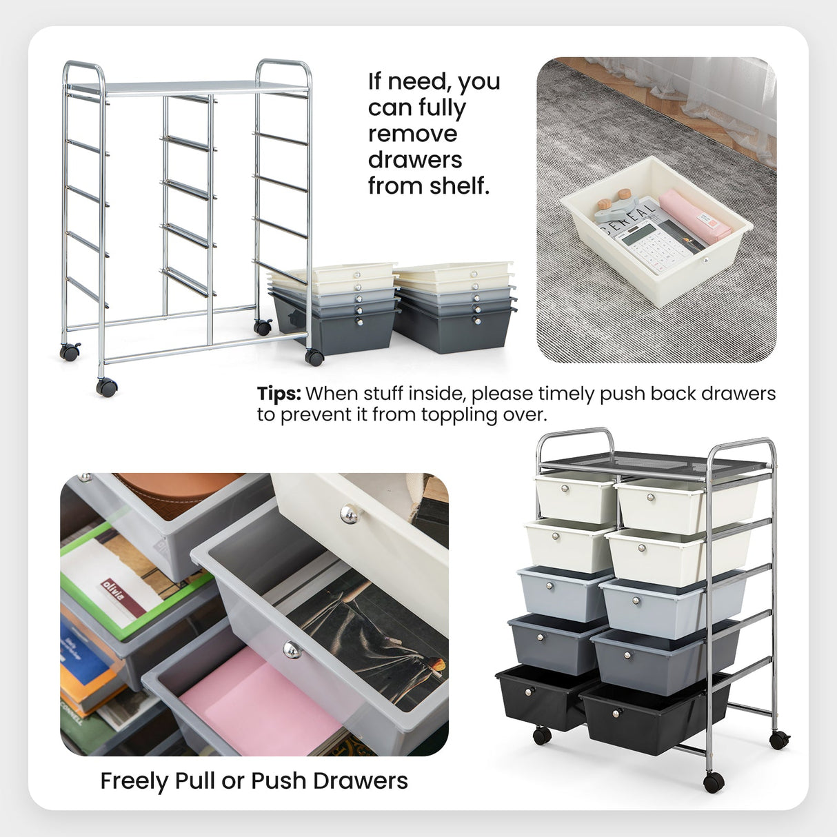 10-Drawer Rolling Storage Cart-Beige & Gray by DirectDeals
