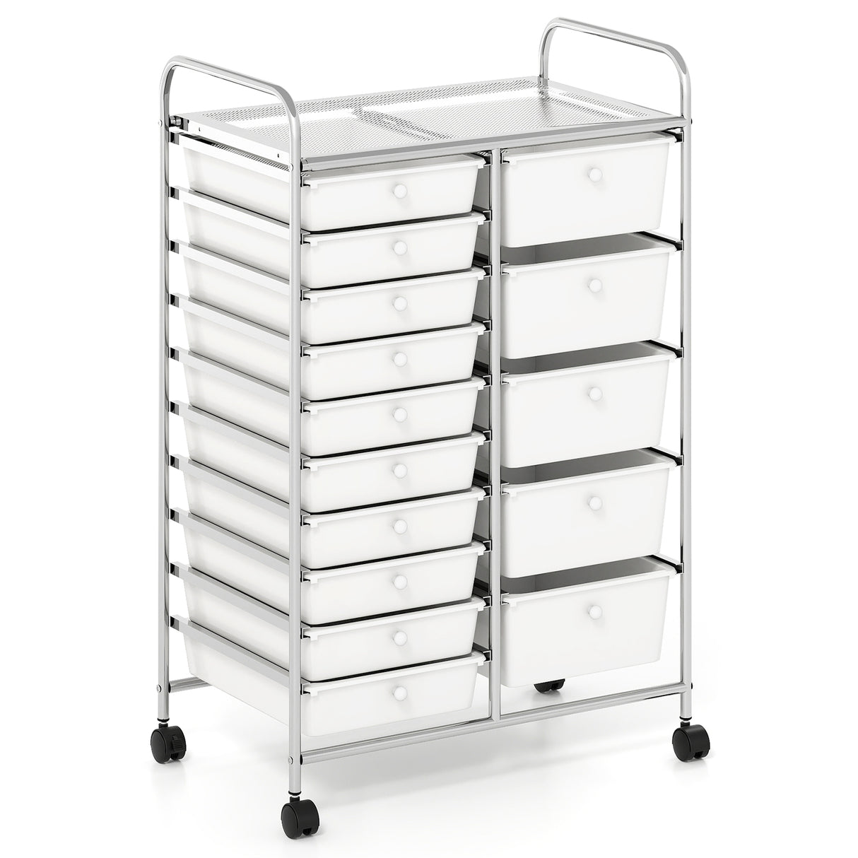 Rolling Storage Cart 15-Drawer Trolley with Chrome Plated Metal Frame-White