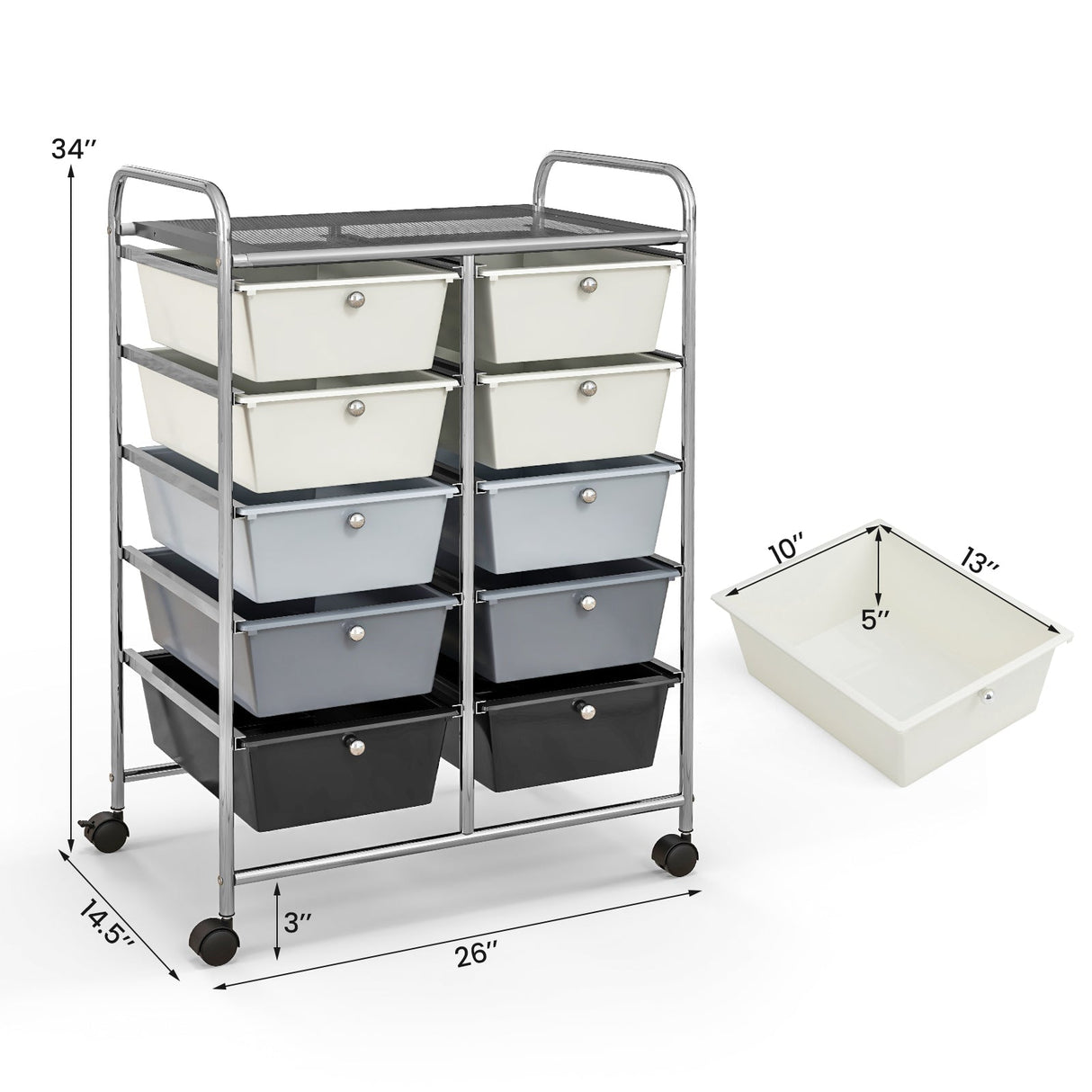 10-Drawer Rolling Storage Cart-Beige & Gray by DirectDeals