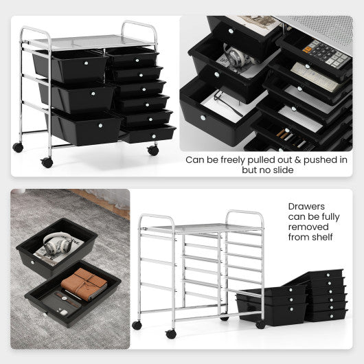 9-Drawer Rolling Storage Cart with Colorful Drawers and Metal Frame-Black