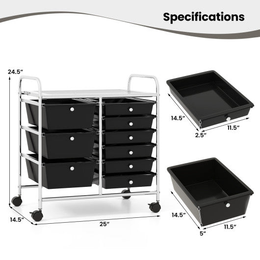9-Drawer Rolling Storage Cart with Colorful Drawers and Metal Frame-Black