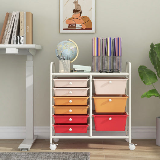 9-Drawer Rolling Storage Cart with Colorful Drawers and Metal Frame-Macaron