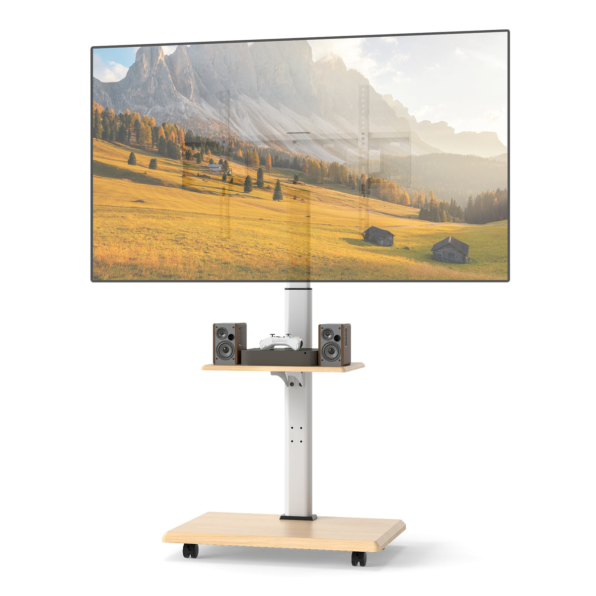 Rolling TV Stand on Wheels Mobile TV Cart for 32-75 Inch TVs Portable AV Cart-Natural