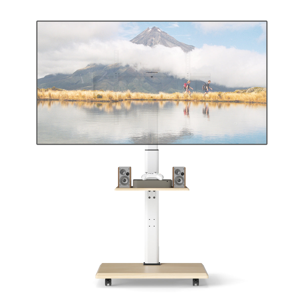 Rolling TV Stand on Wheels Mobile TV Cart for 32-75 Inch TVs Portable AV Cart-Natural