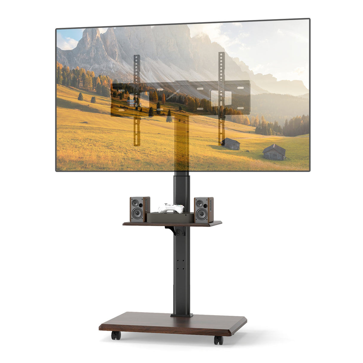 Rolling TV Stand on Wheels Mobile TV Cart for 32-75 Inch TVs Portable AV Cart-Black