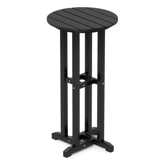 21.5 Inch Round Bar Table Patio HDPE Bar Height Dining Table with Slatted Tabletop-Black