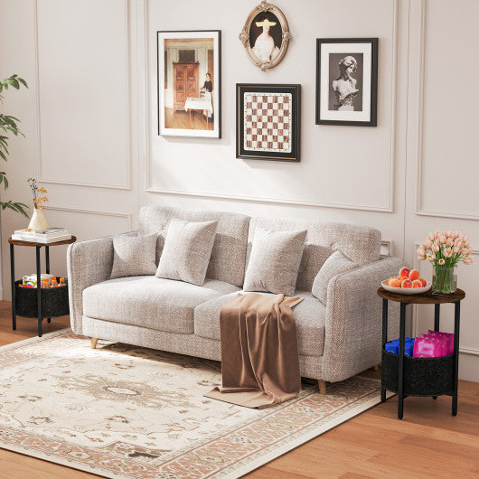 Round End Table 2-Tier Side Table with Removable Fabric Basket and Metal Frame-Rustic Brown