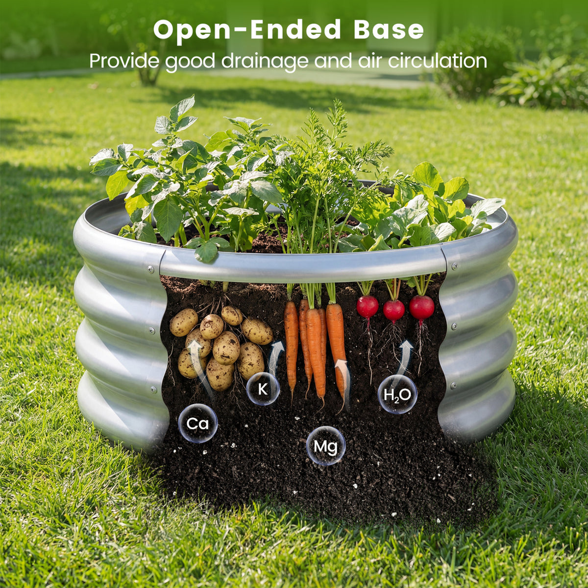 Round Galvanized Raised Garden Bed with Open-Ended Base-S