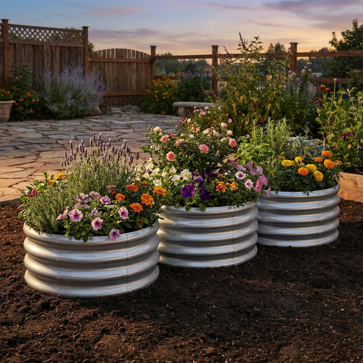 Round Galvanized Raised Garden Bed with Open-Ended Base-S