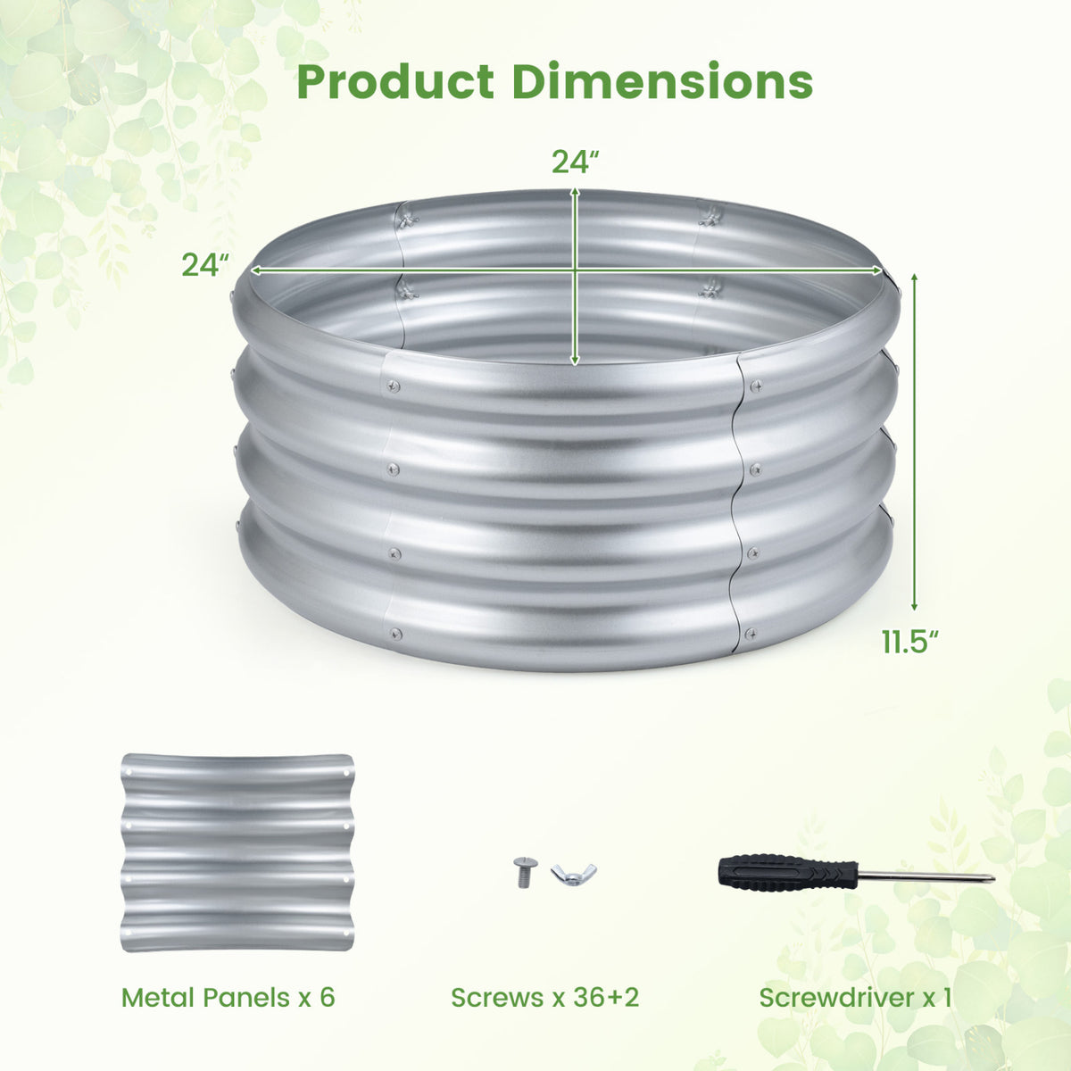 Round Galvanized Raised Garden Bed with Open-Ended Base-S