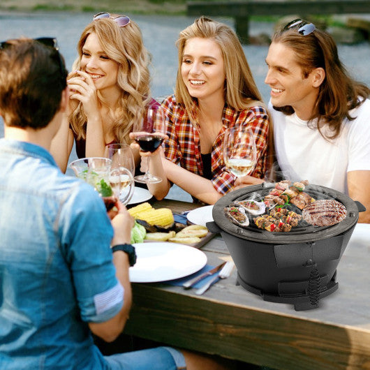 Round Hibachi Grill Outdoor Portable Charcoal Stove with 12 Inch Double-Sided Grate-Black