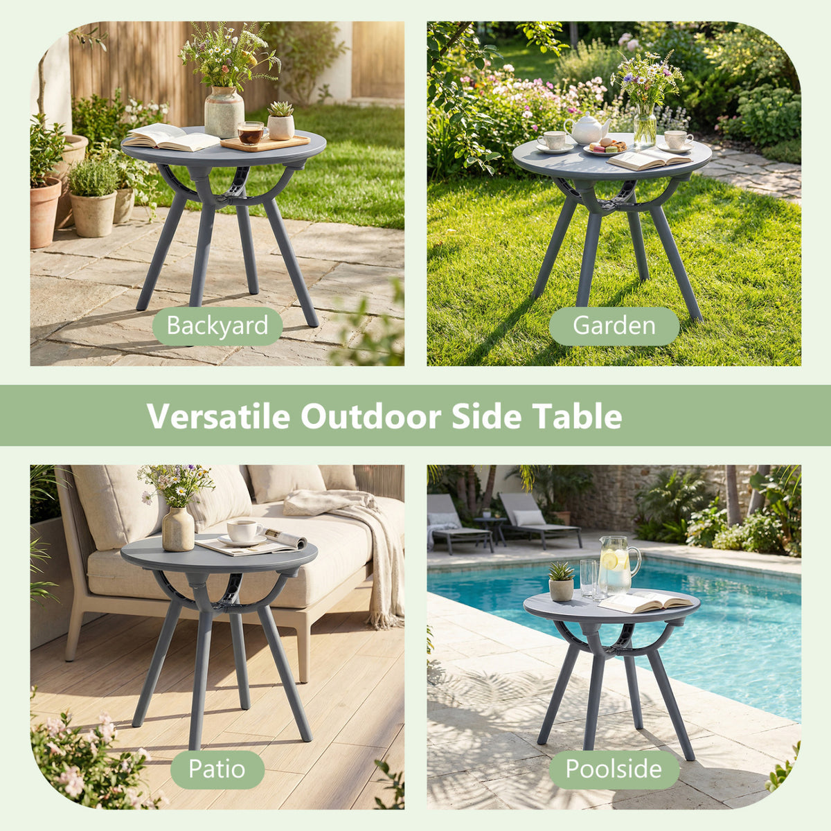 Round Patio Storage Side Table for Poolside and Balcony-set of 2