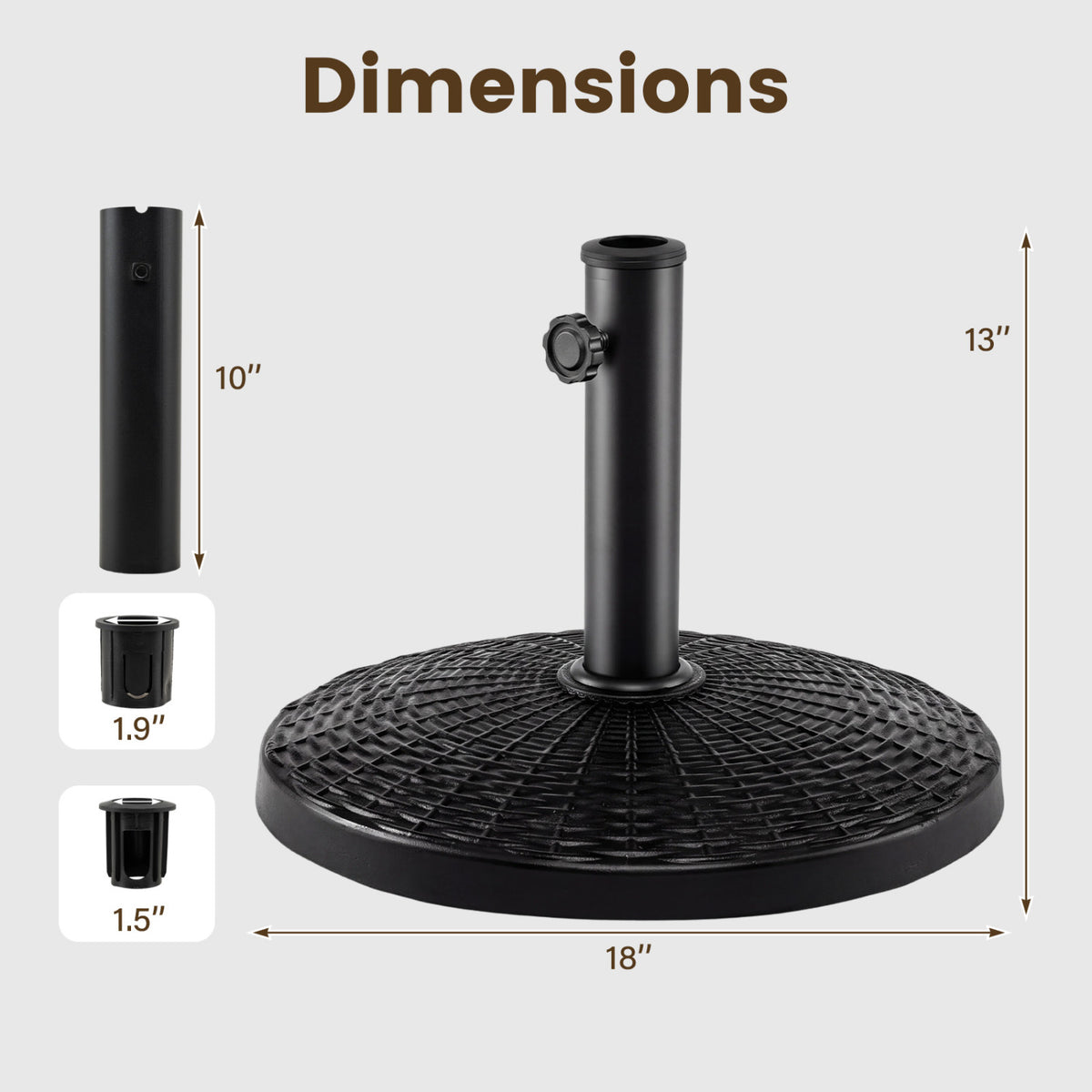 22 lbs Patio Resin Outdoor Umbrella Base with Wicker Style for Outdoor Use-Black