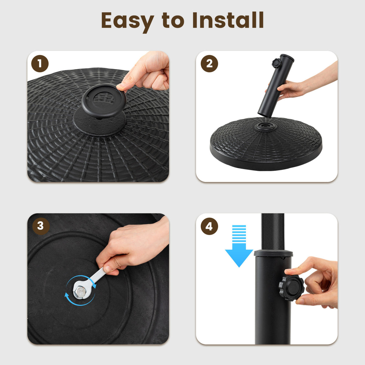 22 lbs Patio Resin Outdoor Umbrella Base with Wicker Style for Outdoor Use-Black