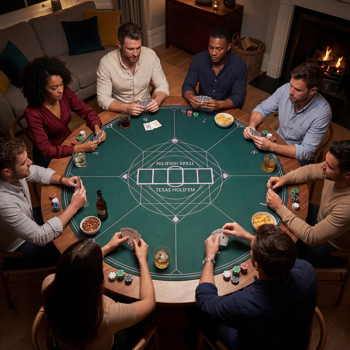 Round Poker Mat for Texas Hold'em 40 inch Portable Foldable Anti-Slip Rubber Base Table Layout-Green