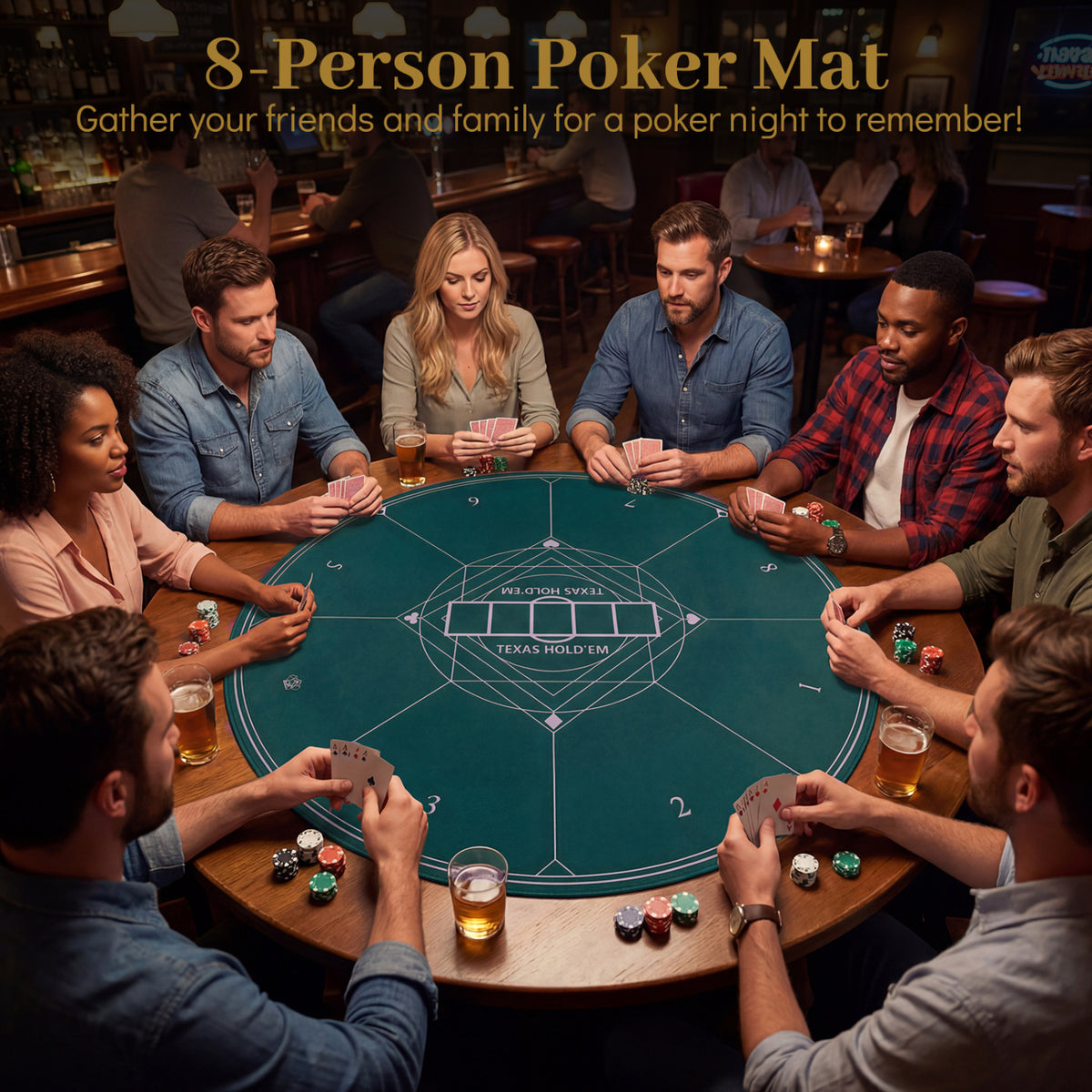 Round Poker Mat for Texas Hold'em 40 inch Portable Foldable Anti-Slip Rubber Base Table Layout-Green