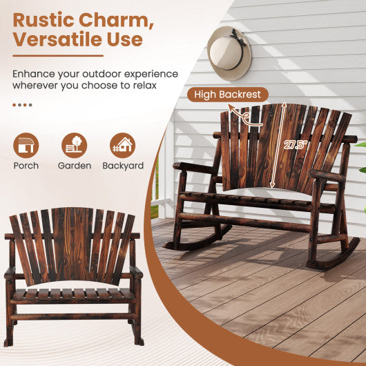 Outdoor Adirondack Rocking Chair for Adults with High Back and Slatted Seat-Brown