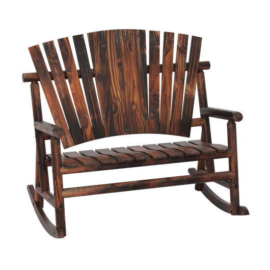 Outdoor Adirondack Rocking Chair for Adults with High Back and Slatted Seat-Brown