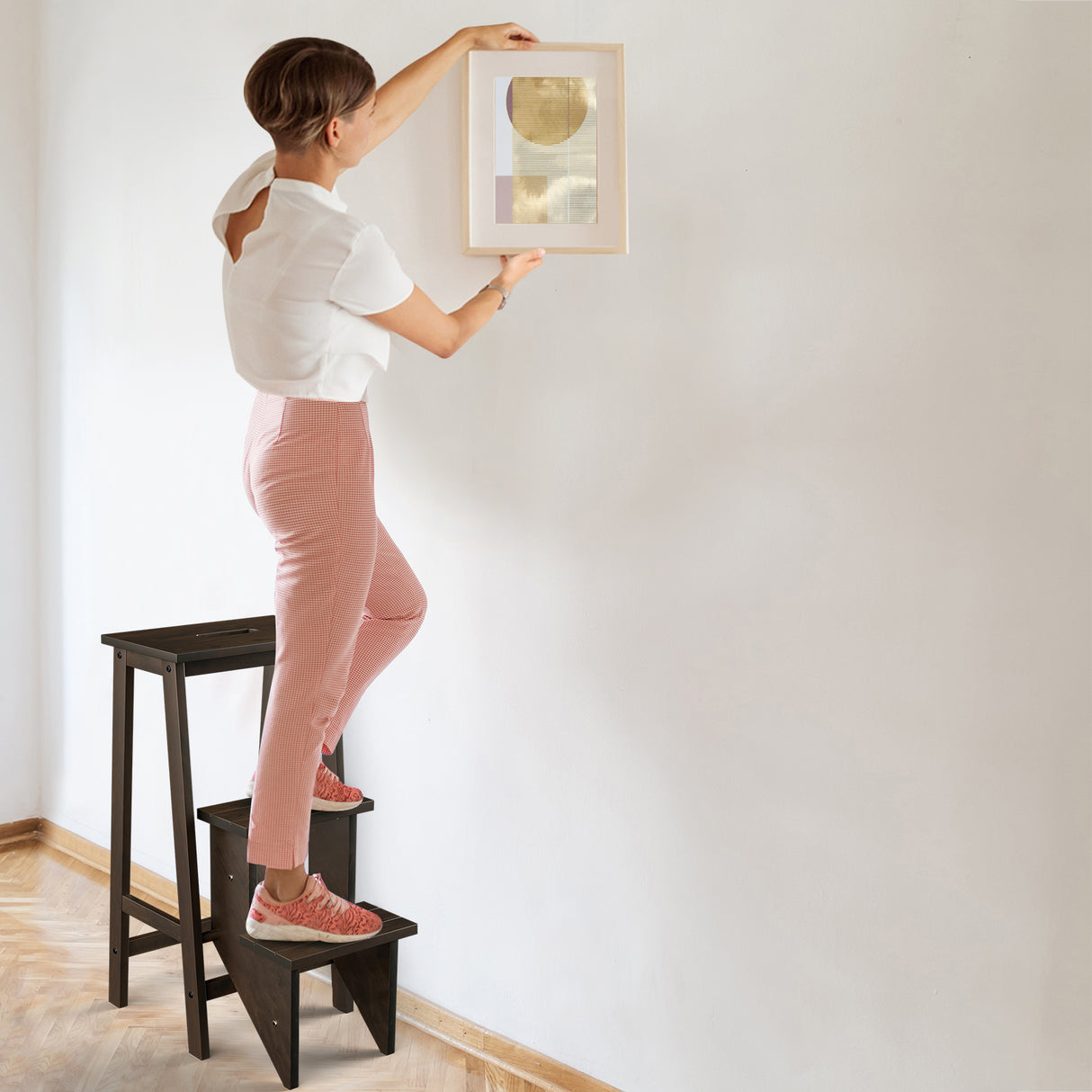 3 Tier Step Stool 3 in 1 Folding Ladder Bench-White