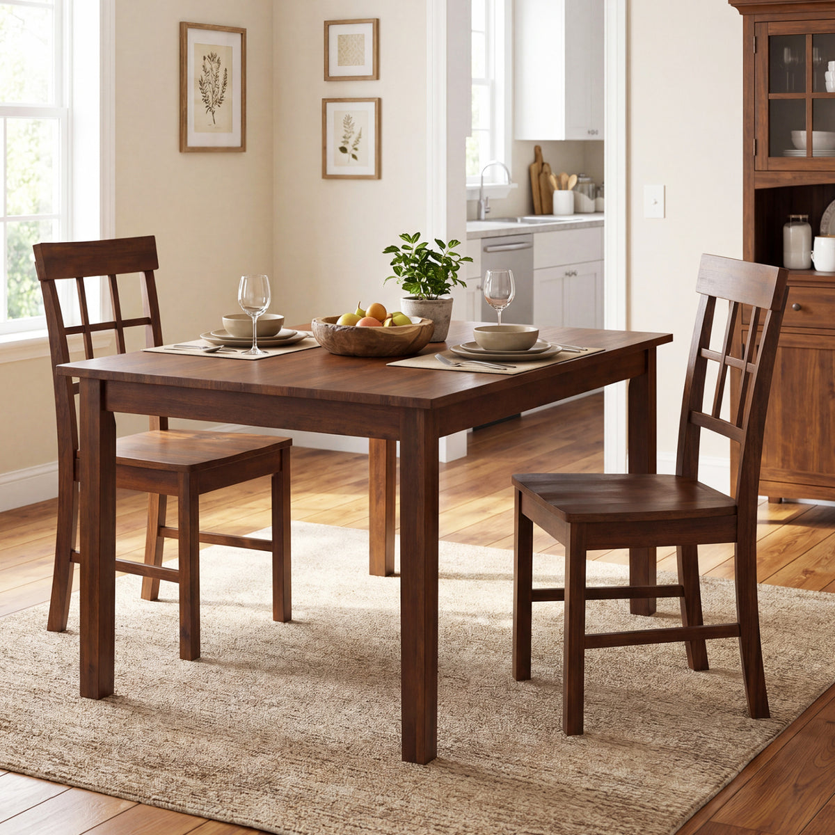 Rubber Wood Dining Chairs Set of 4 with High Backrests-Brown