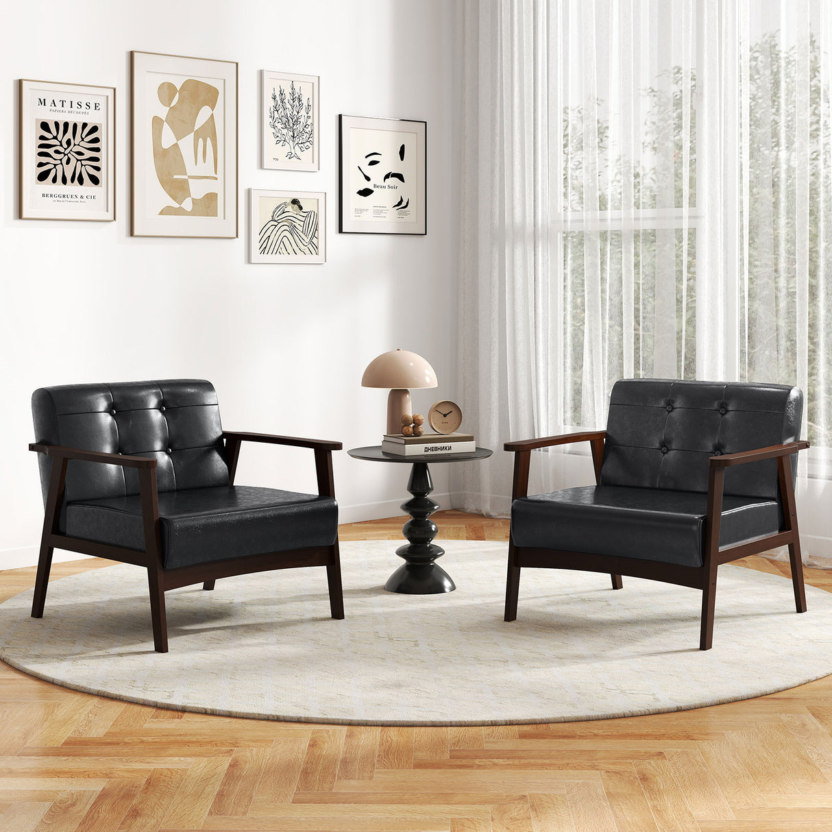 Rubber Wood Frame Accent Chair with Armrest for Living Room-Black