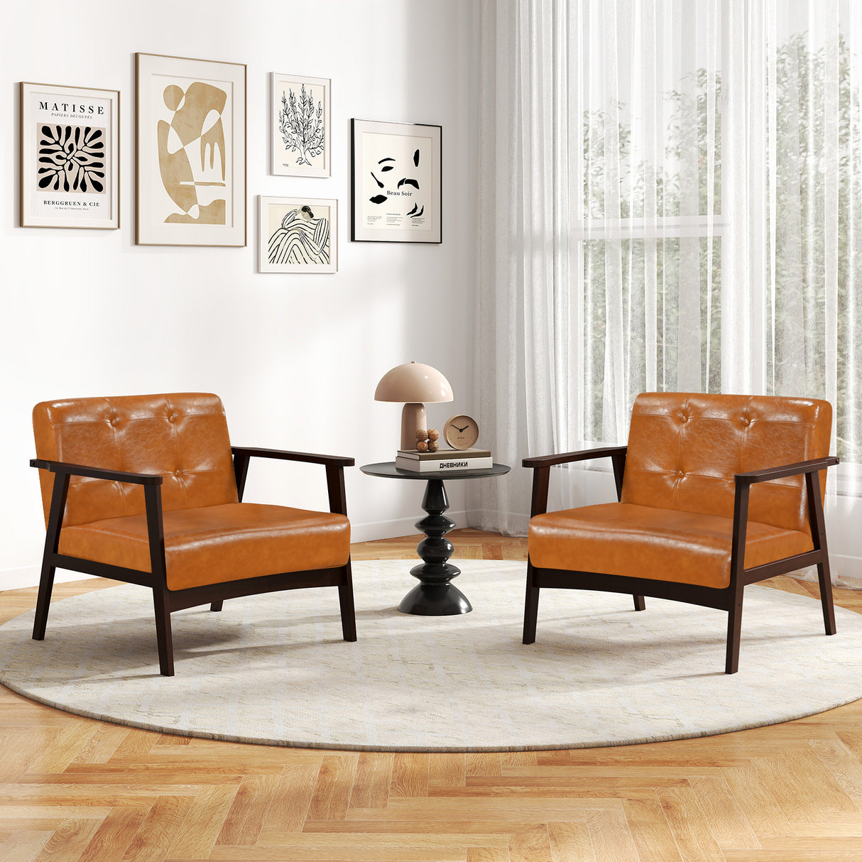 Rubber Wood Frame Accent Chair with Armrest for Living Room-Walnut