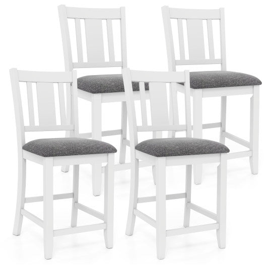 Rubber Wooden Bar Stools Set of 2 with Ergonomic Back and Comfortable Linen Cushion-White