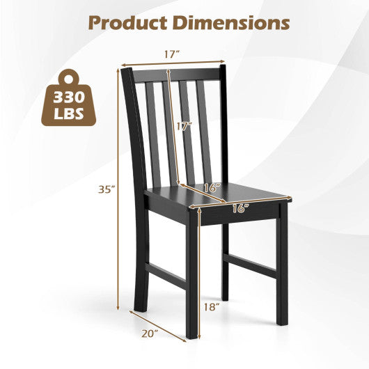 Rustic Dining Chairs Set of 2 Wooden Kitchen Chairs with Slat Tilt Backrest-black