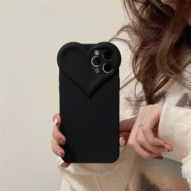 Fashion Cool Black Love Heart Phone Case For iPhone 14 13 Pro Max 12 11 XR XS Dustproof Soft Shockproof Back Cover Luxury Soft Back Cover Raised Full Camera Protection Bumper Silicone Shockproof Phone Case