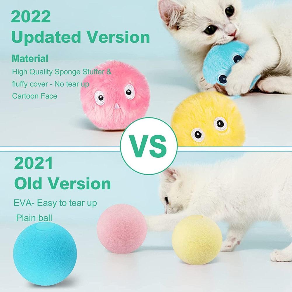 Smart Fluffy Plush Cat Ball Toys Interactive Chirping Balls Cat Kicker Toys 3 Lifelike Sounds Fun Kitty Kitten Toys Interactive Electric Cat Ball with Sound