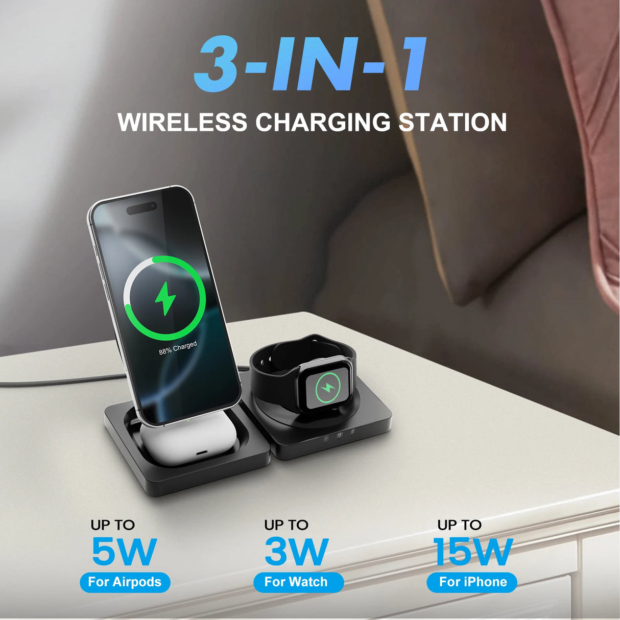 Magnetic Wireless Charger 3-in-1 Folding Fast Charging Station Foldable Travel for Magsafe iPhone 17/16/15/14/13 Watch Airpods