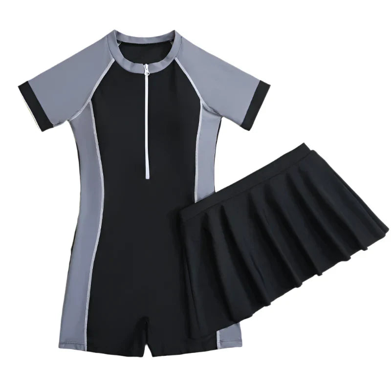 Girls Short Sleeve Swimsuit with Skirt