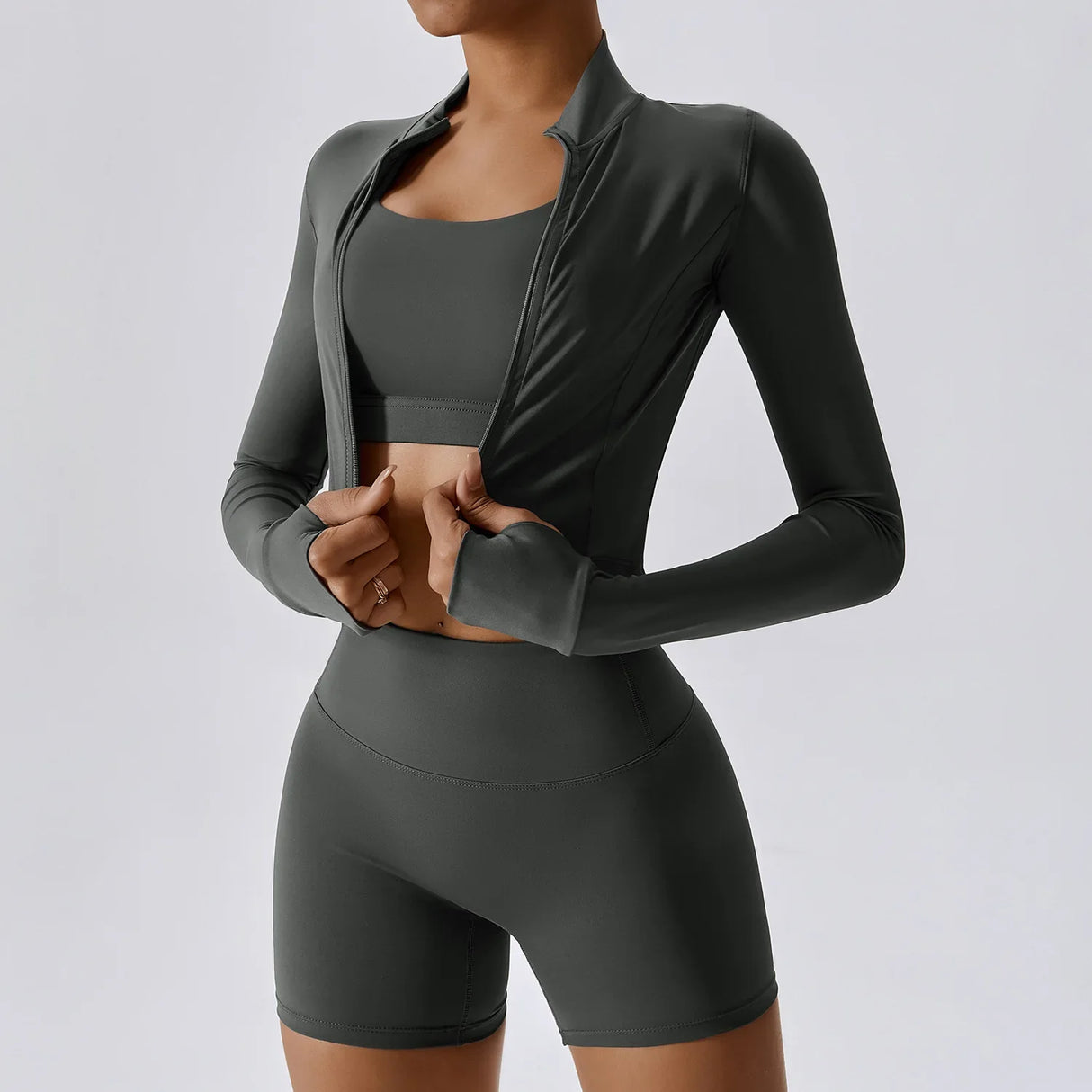 Zippered Yoga Set Long Sleeve & High Waist Leggings