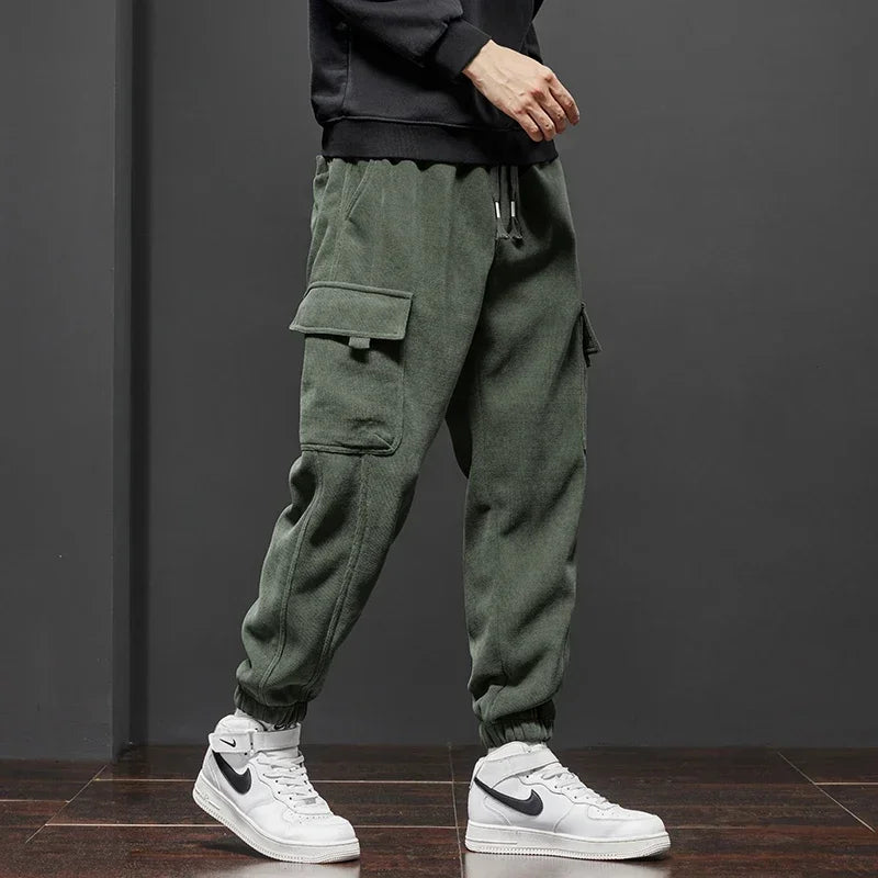 Men's Armygreen Gray and Black Cargo Joggers