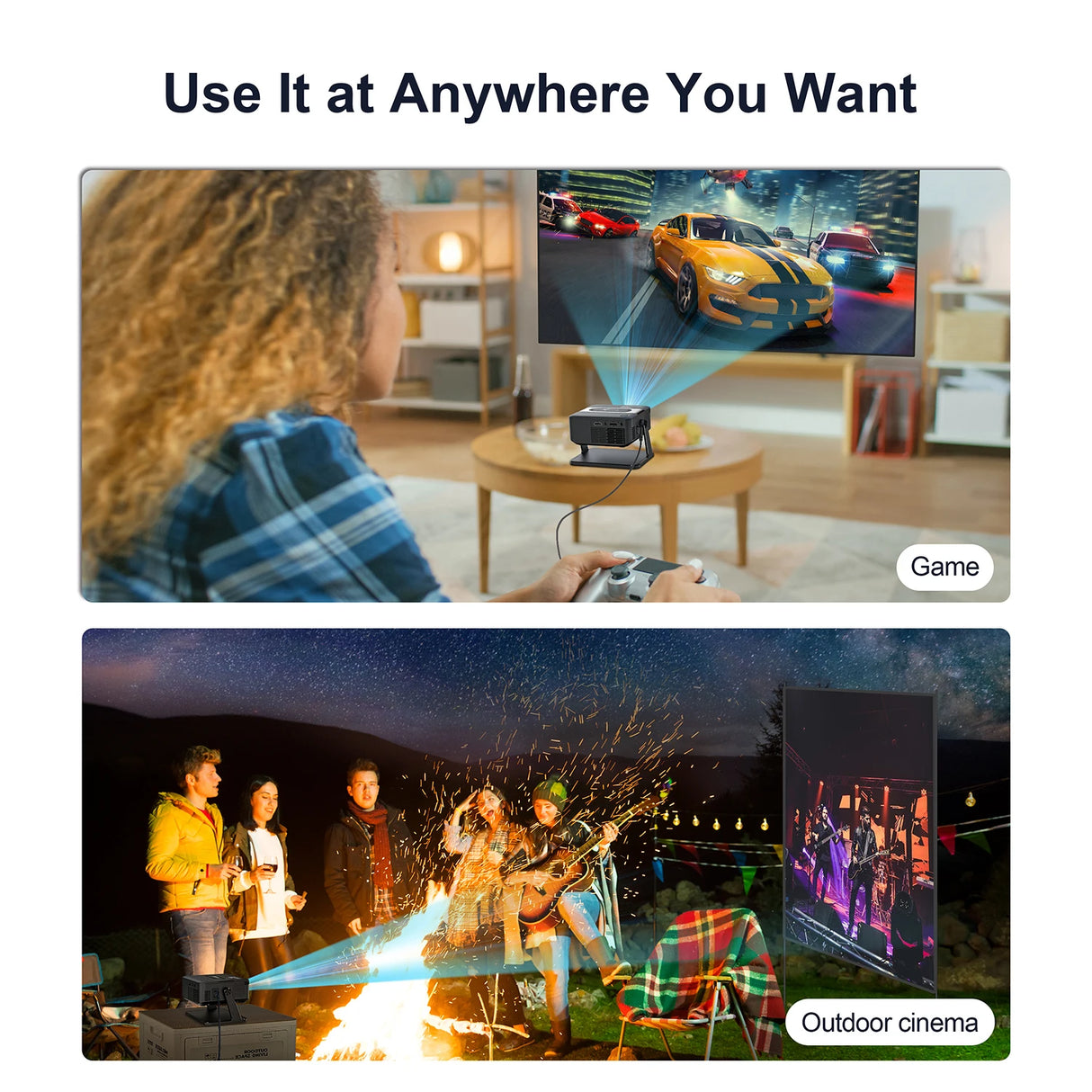 Mini Smart Projector with Native 720P Support 4K Decoding Dual WiFi 6 Wireless 5 Portable Cinema Projector for Home Theater