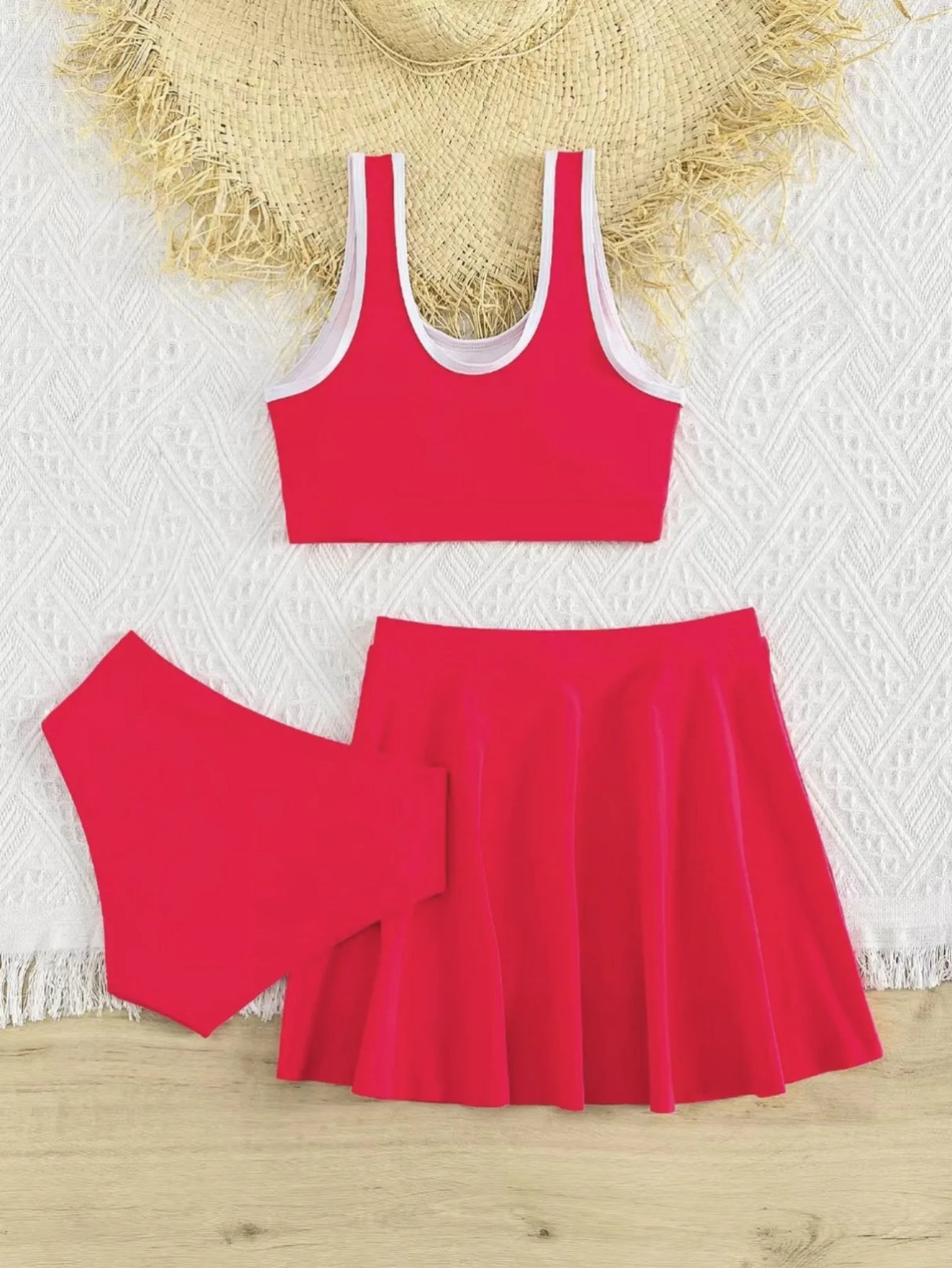 Cute Kids Bikinis Red Sets with Skirts