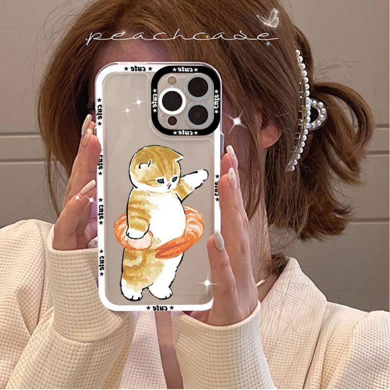 Cute Cat Phone Case for iPhone 11 12 13 Mini Pro Max 14 Pro Max Case shell Blank Printable Phone Case for Soft Rubber Cool Polish Phone Case