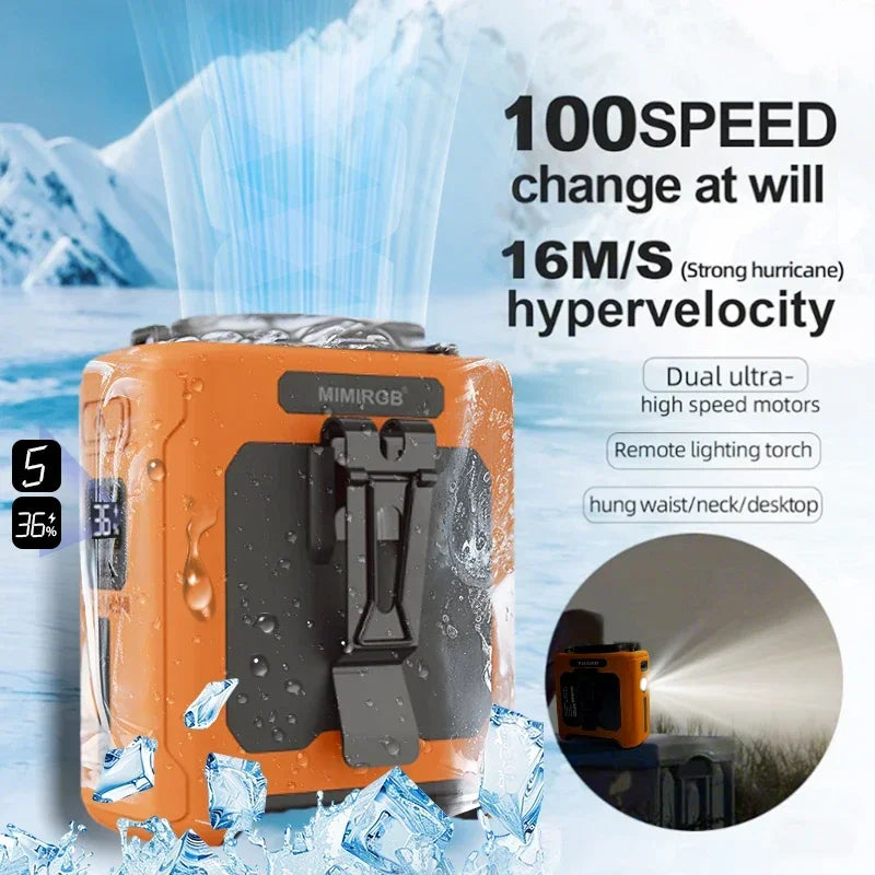Portable Waist Fan Rechargeable Cooling Fan with Flashlight Neck Hands-Free for Outdoor Indoor Camping Travel As Power Bank